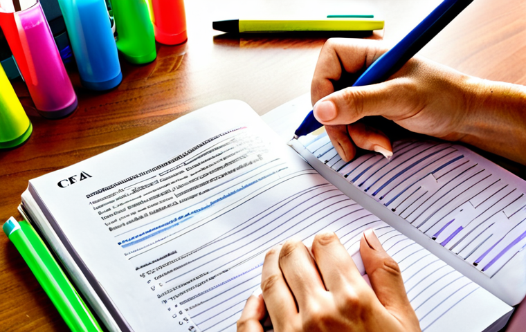**A person intensely studying CFA curriculum books, surrounded by highlighters and notes, conveying focus and determination.**