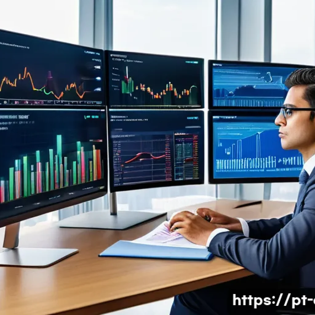 금융투자분석사의 윤리와 규정 - A professional Brazilian financial analyst in a modern office setting, dressed in formal business at...