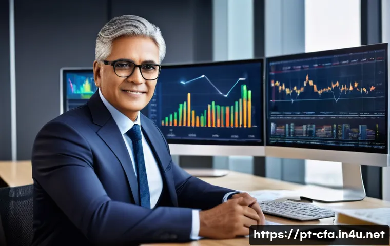 CFA와 연금 자산 투자 - A professional financial advisor in a modern office setting, analyzing complex retirement fund chart...