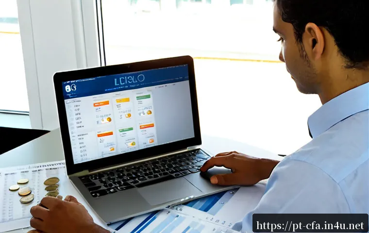 Home 17 금융투자분석사와 엑셀 활용 - Photorealistic financial analyst in a modern Lisbon office, reviewing investment charts on a laptop ...